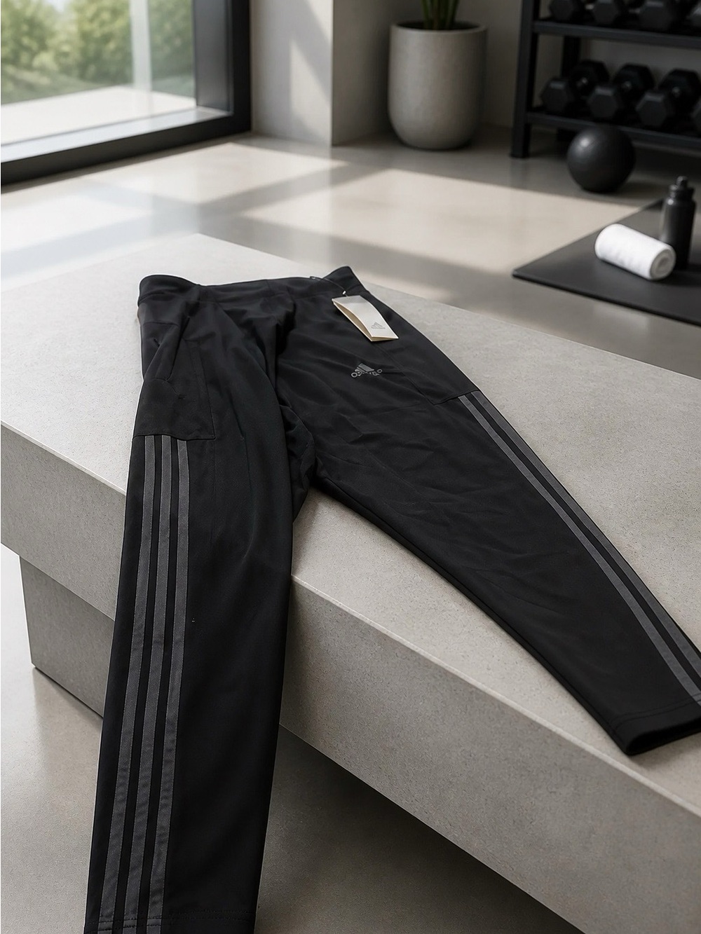 adidas Black Leggings with Gray Stripes